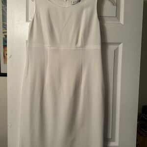 Kasper Cream Sheath Dress Sleeveless Crew Neck Midi